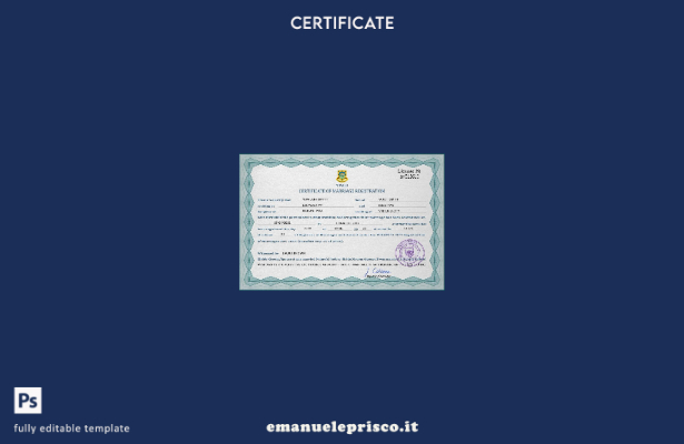 modello PSD di certificato di matrimonio Tuvalu in stile verificato